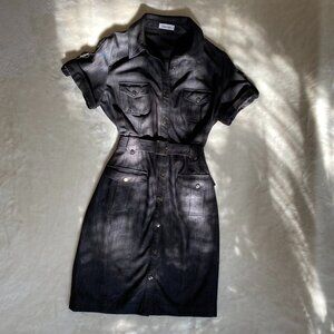 Calvin Klein Dark Indigo Denim Belted Dress with Snap Buttons- Size M